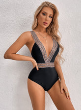 Bikini de una pieza con escote en V y encaje